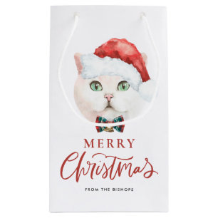 Petit Sac Cadeau Watercolor British Shorthair Cat Joyeux Noël