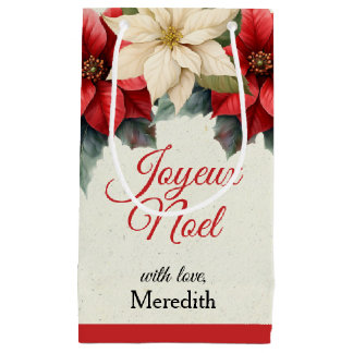Petit Sac Cadeau Watercolor Vintage Floral Red Poinsettia Christmas