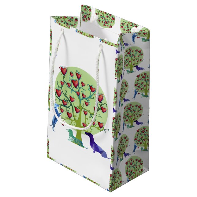 Petit Sac Cadeau Weiner Dog Love Tree, Coeurs (Dos Angle)