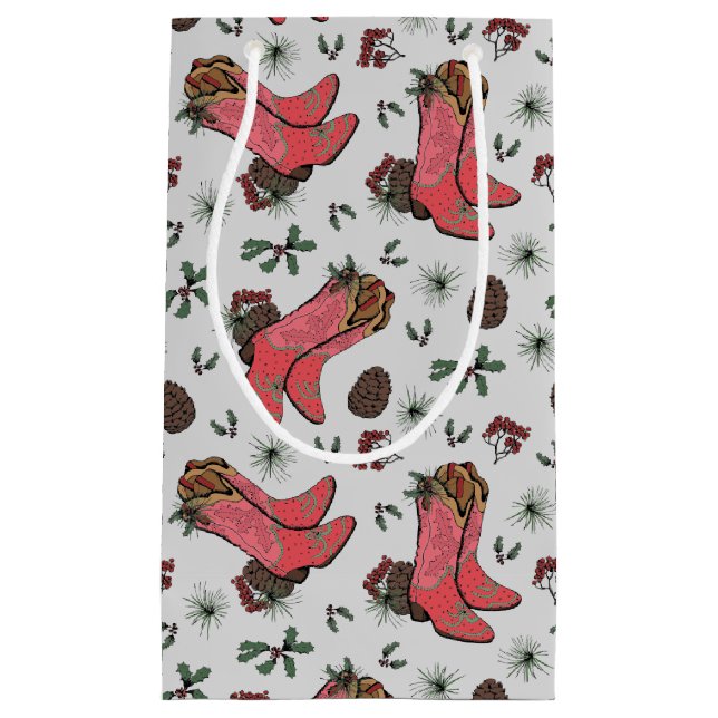 Petit Sac Cadeau Western Cowgirl Noël rose et vert (Devant)