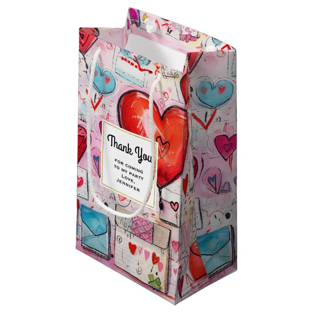 Petit Sac Cadeau Whimsical Hearts et Love Lettres Merci de fête (Devant Angle)