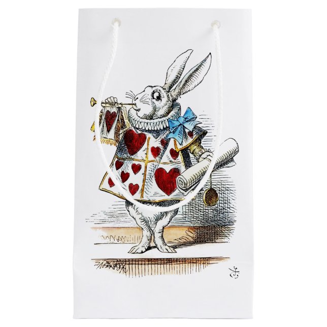 Petit Sac Cadeau White Rabbit Alice Wonderland Hearts (Devant)