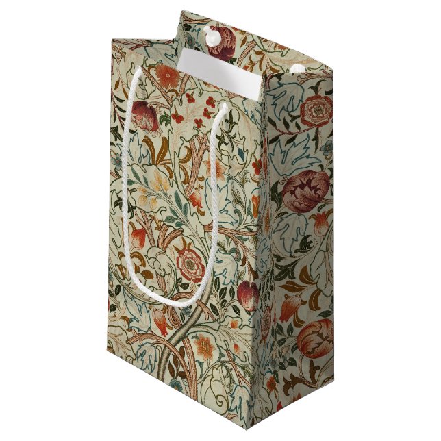 Petit Sac Cadeau William Morris Acanthus Broderie Motif Floral (Devant Angle)