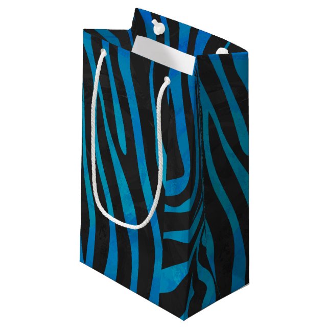 Petit Sac Cadeau Zebra Black et Blue Print (Devant Angle)