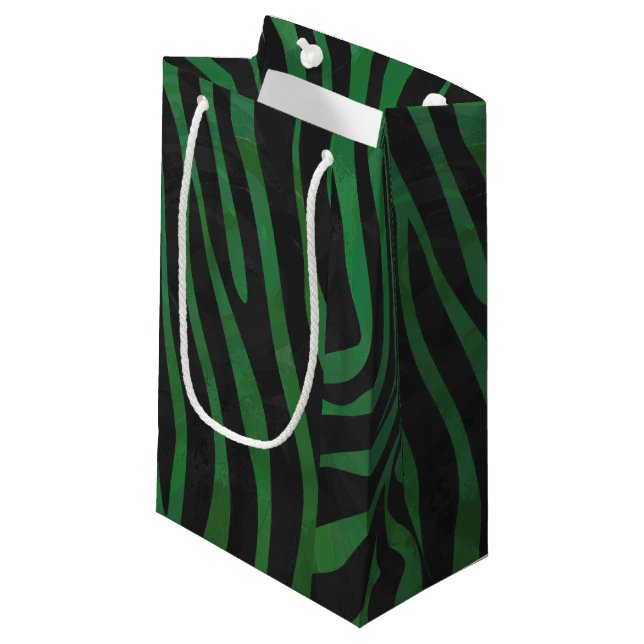 Petit Sac Cadeau Zebra Black et Green Print (Devant Angle)