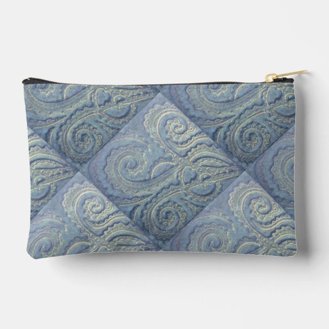 Petit sac d'accessoires Brocade bleu zippé (Verso)