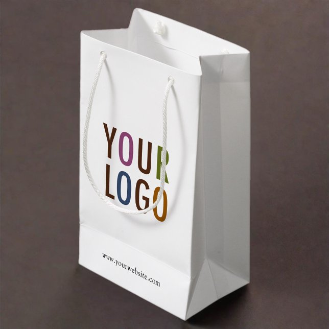 Petit sac d'achat papier personnalisé avec logo de (MISOOK White Small Gift Bag with Logo)