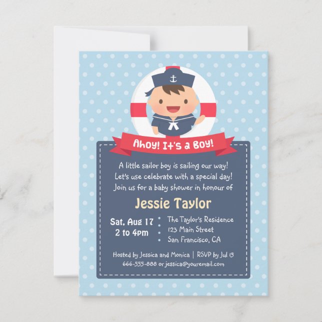 Petit Sailor Boy Nautique Baby Shower Invitations (Devant)