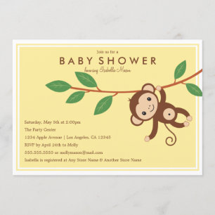 Petit singe - invitation de baby shower du jaune  