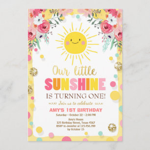 Petit soleil Invitation Anniversaire Pink Floral