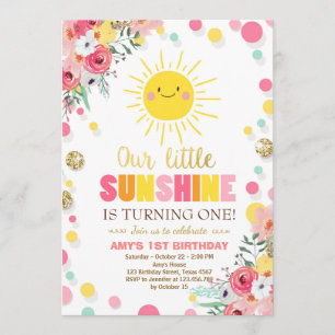 Petit soleil Invitation Anniversaire Pink Floral