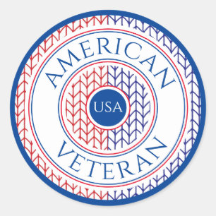 PETIT Stickers Rond AMERICAN VETERAN / Bleu