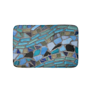 Petit tapis de bain de mosaïque en verre bleue de