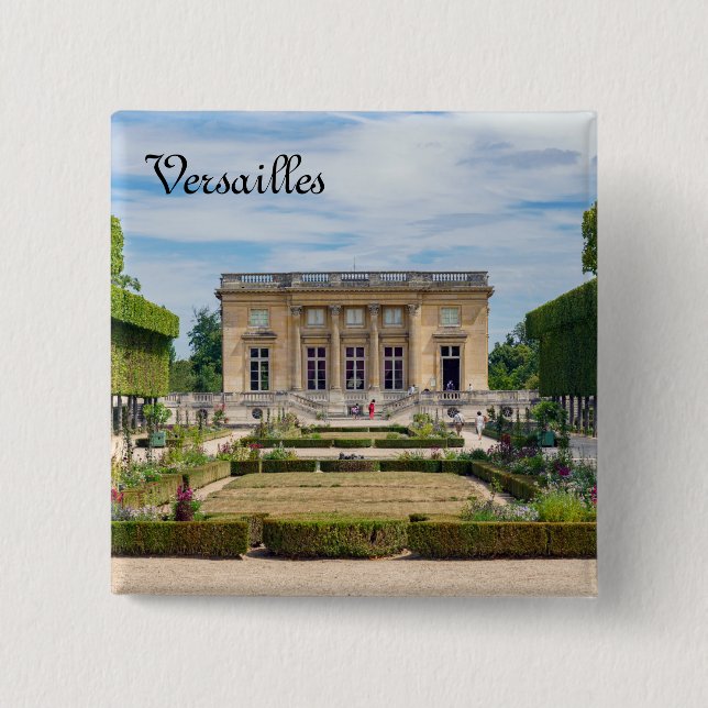 Petit Trianon and French Garden in Versailles 2 Inch Square Button (Front)
