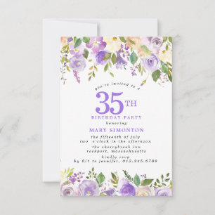 PETITE 35th Birthday Party Purple Rose Floral Invitation