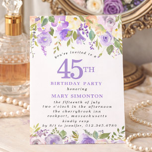 PETITE 45th Birthday Party Purple Rose Floral Invitation