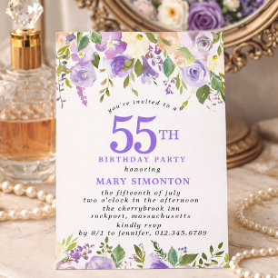 PETITE 55th Birthday Party Purple Rose Floral Invitation