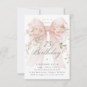 PETITE 75th Birthday Party Elegant Pink Floral Invitation