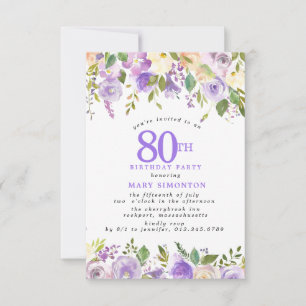 PETITE 80th Birthday Party Purple Rose Floral Invitation
