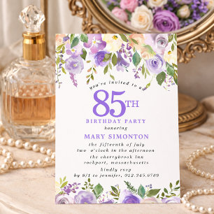 PETITE 85th Birthday Party Purple Rose Floral Invitation