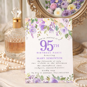 PETITE 95th Birthday Party Purple Rose Floral Invitation