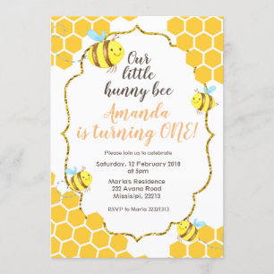 Petite abeille 1er anniversaire Invitation pour ga