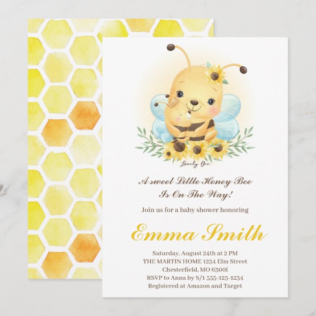 Petite abeille de miel Baby shower Invitation (Devant / Derrière)