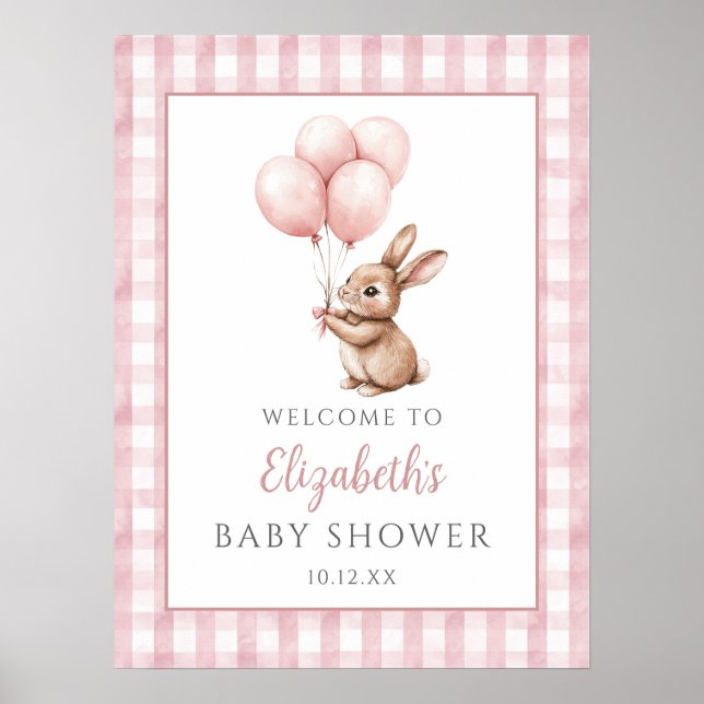 Petite Affiche de bienvenue de Baby shower rose Bu (Devant)