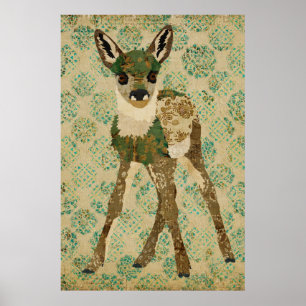 Petite affiche florale turquoise d'art de faon