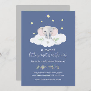 Petite Baby shower d'arachide Invitation Blue Elep