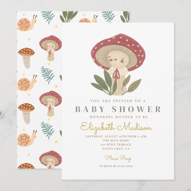 Petite Baby shower de champignons Invitation (Devant / Derrière)