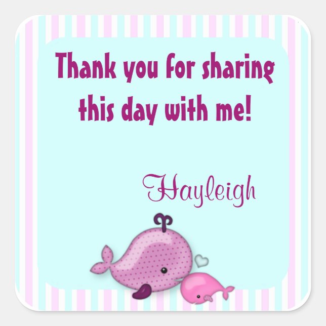 Petite baleine bébé maman baiser carré sticker ros (Devant)