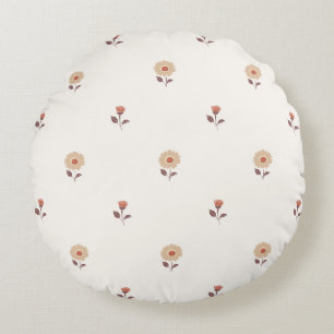 Petite Blooms Warm Neutral Round Pillow