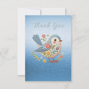 Petite Broderie Florale d'oiseaux Carte de remerci