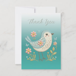 Petite Broderie Florale d'oiseaux Carte de remerci