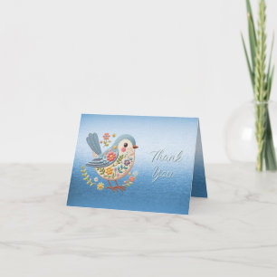 Petite Broderie Florale d'oiseaux Carte de remerci
