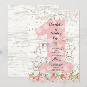 Petite Bunny Big One Girls Anniversaire Invitation
