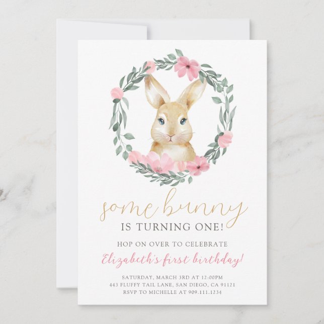 Petite Bunny Girl Anniversaire Invitation (Devant)