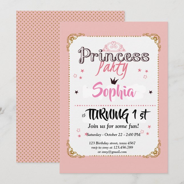 petite carte d'anniversaire de princesse (Devant / Derrière)
