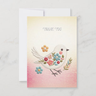Petite Carte de remerciements Florale d'Oiseau Bla