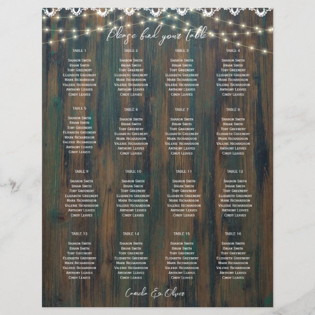 PETITE CARTE DE SIÈGE EN Dentelle Rustique 16 Tabl (Devant)