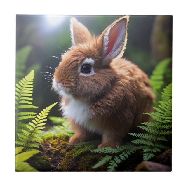 "Petite Charm: The Brown and White Dwarf Bunny" Tile (Front)