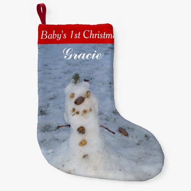 Petite Chaussette De Noël 1er Noël Snowman Nom de l'enfant (Devant)