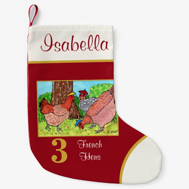 Petite Chaussette De Noël 3 Français Hens Cute Animaux Nom Personnalisé (Devant)