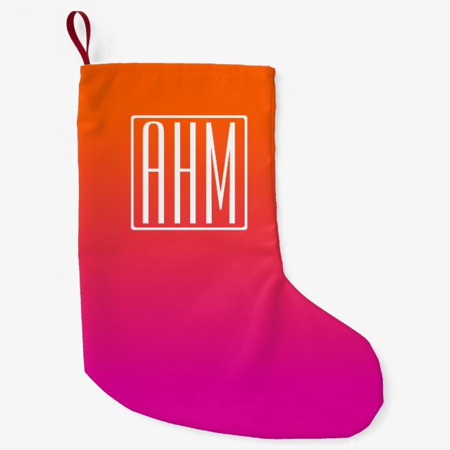 Petite Chaussette De Noël 3 Initiales Monogramme | Dégradé orange à rose (Devant)