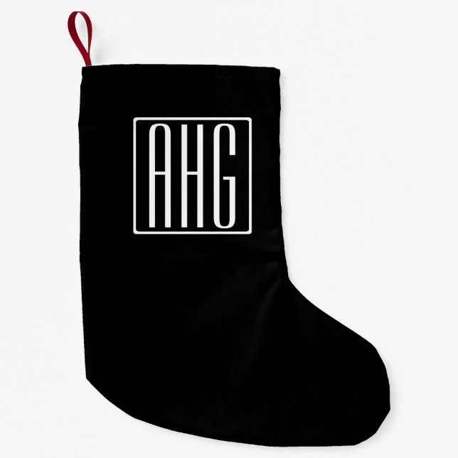 Petite Chaussette De Noël 3 Initiales Monogramme | Noir et blanc (Devant)