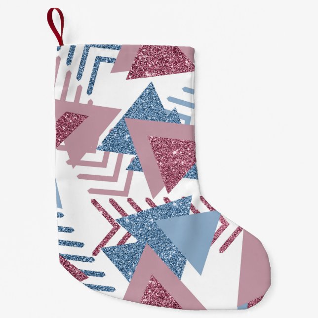 Petite Chaussette De Noël 80s Abstrait lunaire | Dusty Mauve rose et bleu (Devant)