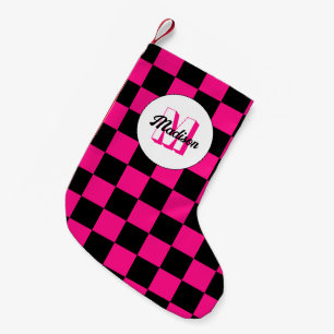 Petite Chaussette De Noël à damiers carré chaud rose noir rétro Monogramme
