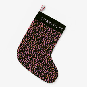 Petite Chaussette De Noël Abstrait Points Noirs Rose et Orange Personnalisé 
