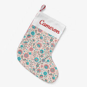 Petite Chaussette De Noël Additionnez votre   nommé Teal et art populaire d